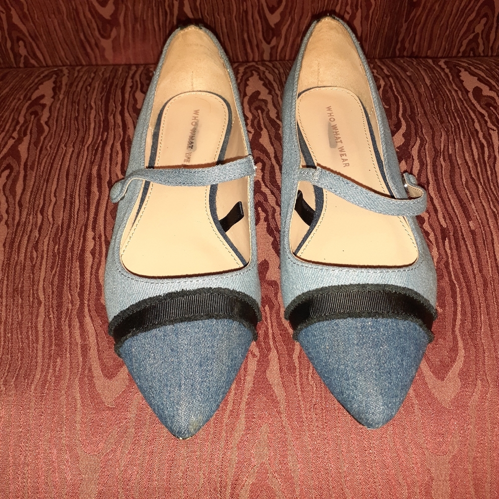 WHO WHAT WEAR DENIM TEXTILE UPPER SNAP CLOSURE WOMEN'S LOAFERS/FLATS SIZE 7